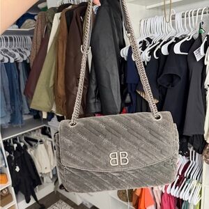 Balenciaga Velvet Logo Matelassé BB Chain Shoulder Bag
